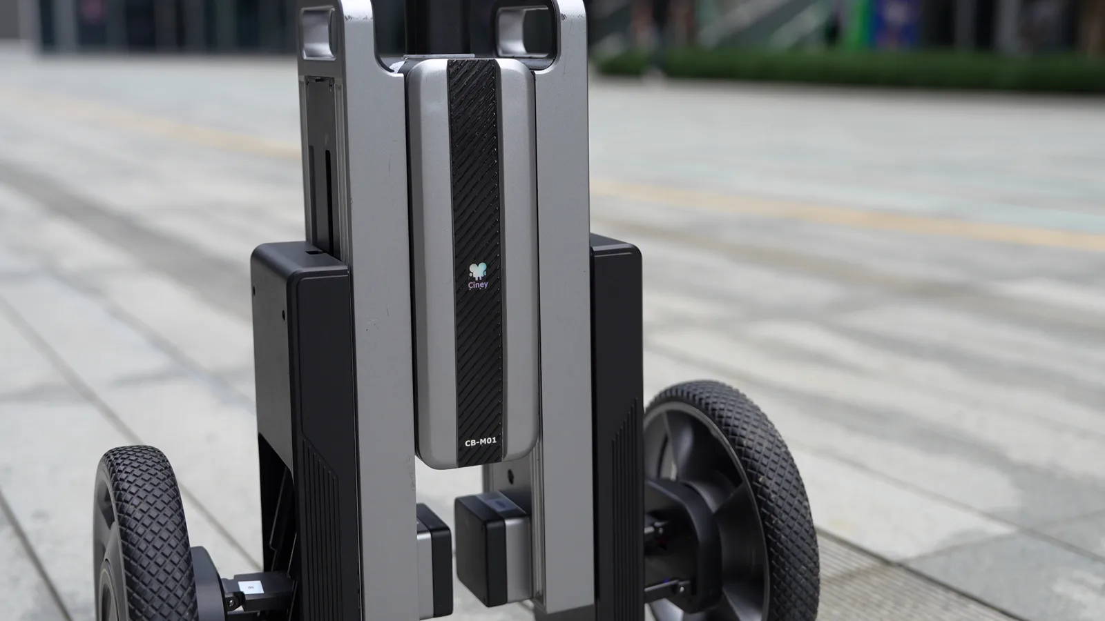 A close pass across CineyBot's chassis and wheels