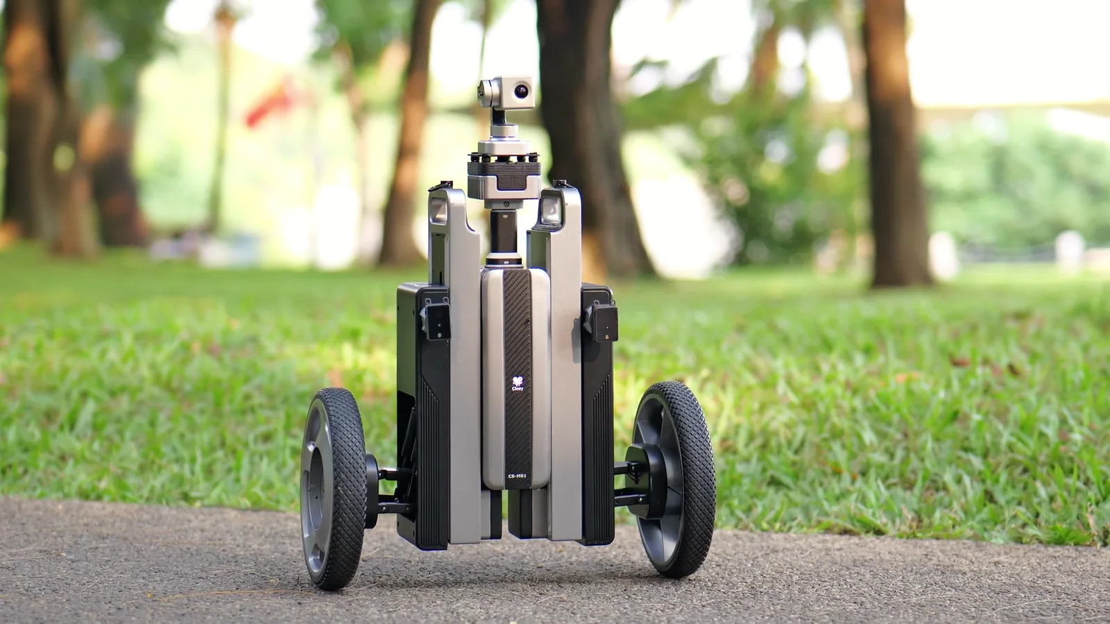 CineyBot moving through a sunlit park
