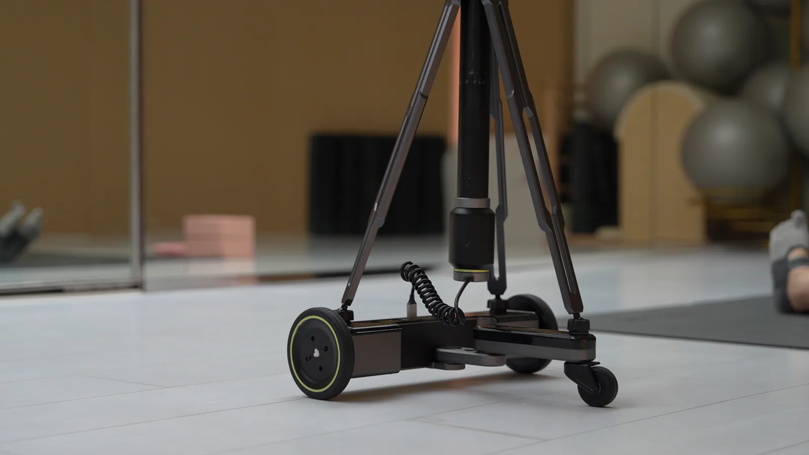 The Tribot three-wheel base moving during a yoga shoot