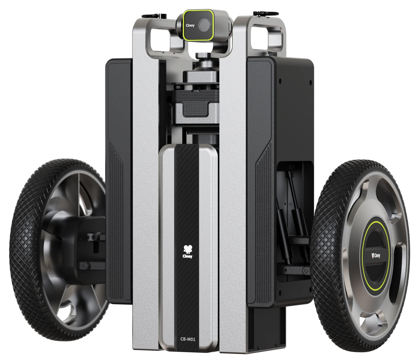 CineyBot in its compact two-wheel configuration